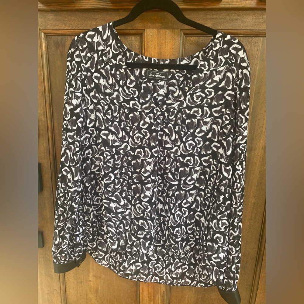 Women's Sam Edelman Leather Cuff Leopard Animal Prinf Blouse Size Large